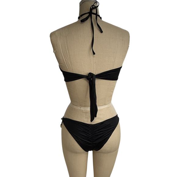 Beach Bunny Black Bikini Set Dangling Pastel Jewels Chain Halter Top L Bottoms M - Picture 5 of 13